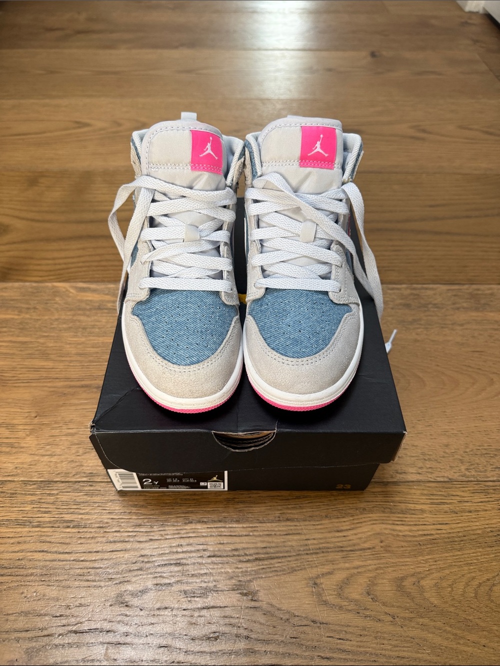Jordan Kids Mid Sneakers in Gray, Blue & Pink